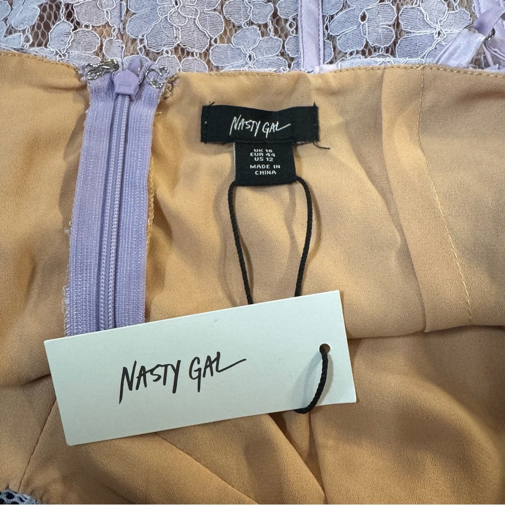 New Nasty Gal Lace Mini Dress Lavender Nude Lining Size 12 New With Tags Lace 12 - Picture 12 of 15